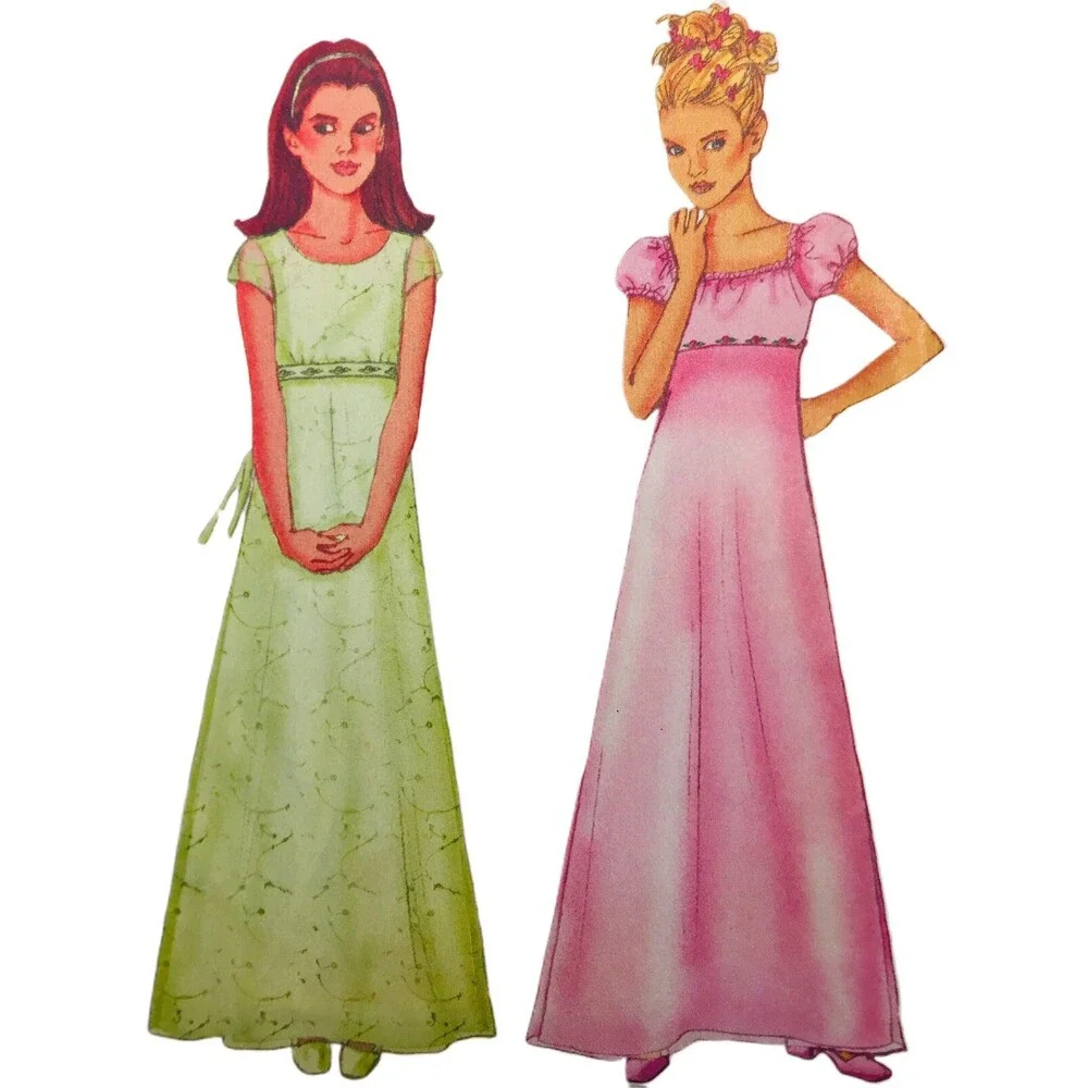 Vintage 1999 Butterick Sewing Pattern Girls Evening Length Dress Size 7 #6489